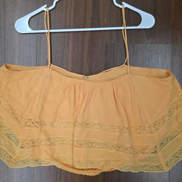 Free People Top Home Again Tie Back Lace Stripe Crop Cami Large EUC - Picture 2 of 7